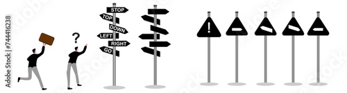 Decision choice  confusion  doubt for opportunity  challenge to choose career path  way to success or tough decision  way to solve problem concept  confused businessman make decision choosing