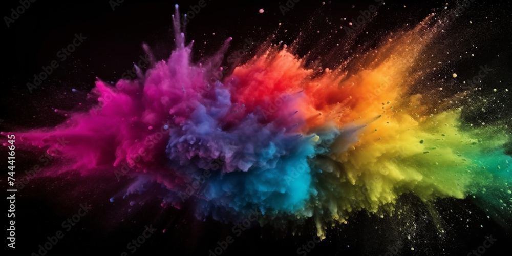 Explosion of colorful powder on black background. rainbow explosion explode burst isolated splatter abstract,Colorful rainbow holi powder splash, smoke or fog particles explosive special effect Explosion of colorful powder on black background. rainbow explosion explode burst isolated splatter abstract,Colorful rainbow holi powder splash, smoke or fog particles explosive special effect