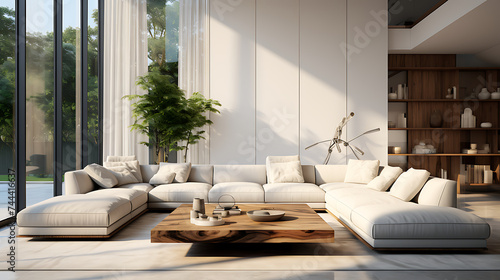 Large luxury modern bright interiors Living room mockup illustration