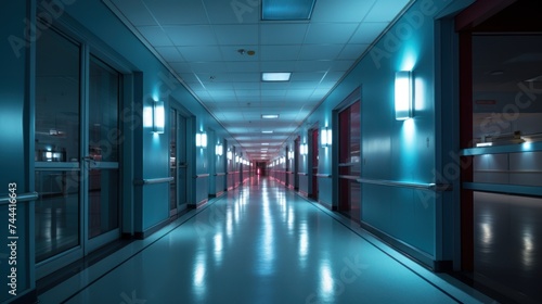 Clean hospital corridors, modern hospitals,Bright lights at the end the hospital corridor. 