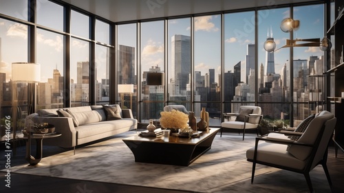Chic City Skyline View Design a sunroom with floor-to-ceiling windows that offer panoramic views of the city skyline © Abdul