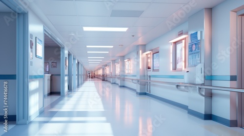 Clean hospital corridors, modern hospitals,Bright lights at the end the hospital corridor. 