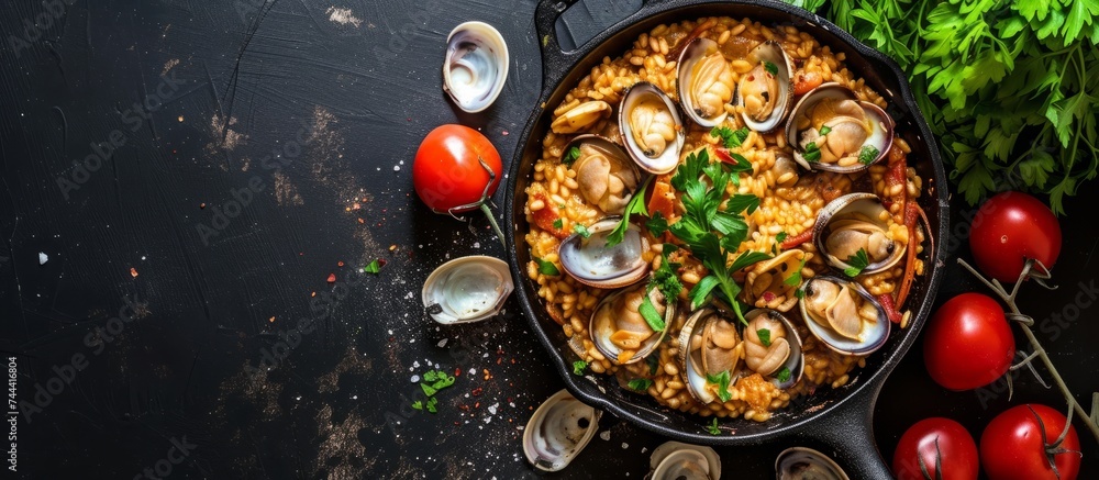 Delicious pasta with fresh clams, cooked to perfection in a sizzling pan
