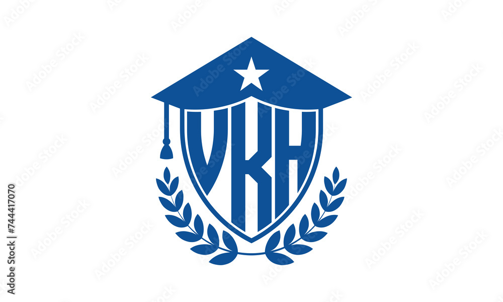 VKH three letter iconic academic logo design vector template. monogram, abstract, school, college, university, graduation cap symbol logo, shield, model, institute, educational, coaching canter, tech VKH three letter iconic academic logo design vector template. monogram, abstract, school, college, university, graduation cap symbol logo, shield, model, institute, educational, coaching canter, tech