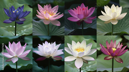 Photographic images depicting various lotus.