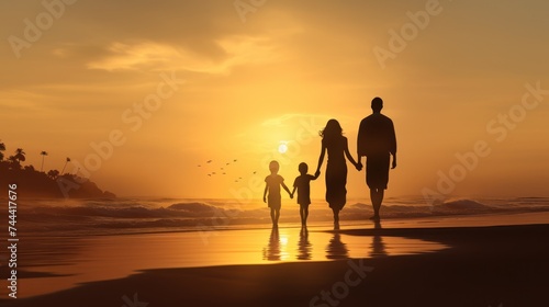 family silhouette father, mother, son 