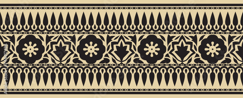 Vector seamless national Indian ornament. golden with black endless border, frame..