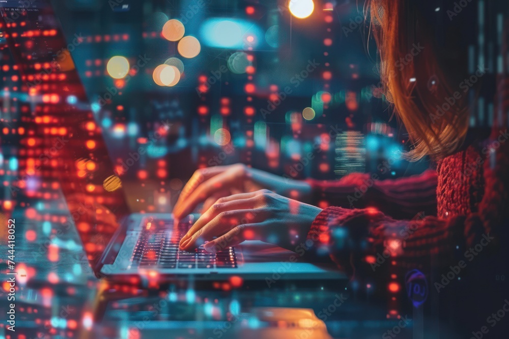 young people interacting with laptops, phones, and tablets featuring stock tickers or graphs. Avoid including any copyrighted programs or websites. young people interacting with laptops, phones, and tablets featuring stock tickers or graphs. Avoid including any copyrighted programs or websites.