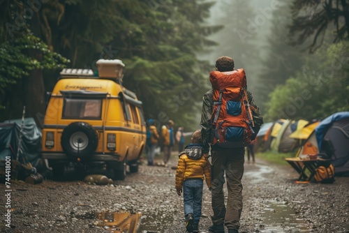 parents dropping their kids off at camp, or picking them up. photo