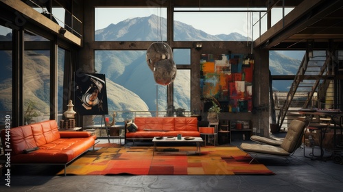 Building a house on the mountain,industrial raw style , in the mountains , 