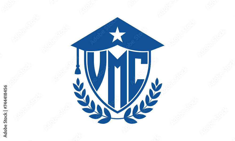 VMC three letter iconic academic logo design vector template. monogram, abstract, school, college, university, graduation cap symbol logo, shield, model, institute, educational, coaching canter, tech VMC three letter iconic academic logo design vector template. monogram, abstract, school, college, university, graduation cap symbol logo, shield, model, institute, educational, coaching canter, tech