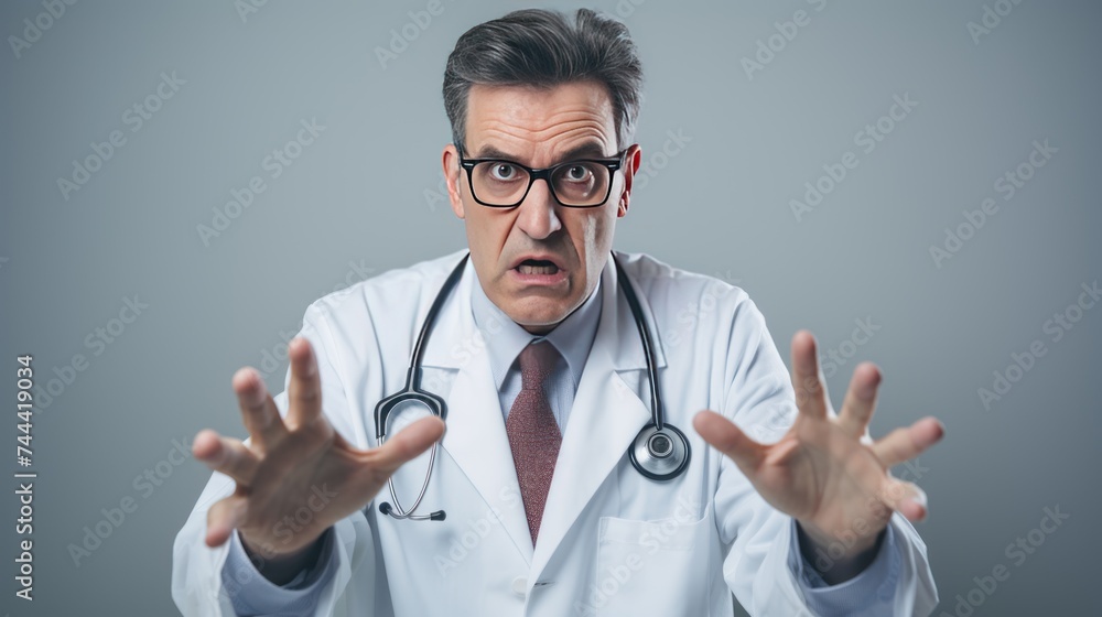 Doctor in uniform, happy hospital doctor, doctor wearing a white coat and eyeglasses Doctor in uniform, happy hospital doctor, doctor wearing a white coat and eyeglasses