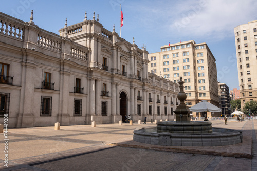 Facade of Presidential Palace historic building in Santiago