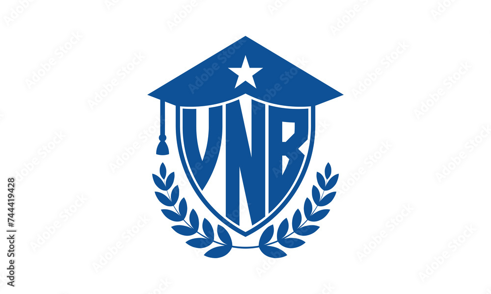 VNB three letter iconic academic logo design vector template. monogram, abstract, school, college, university, graduation cap symbol logo, shield, model, institute, educational, coaching canter, tech VNB three letter iconic academic logo design vector template. monogram, abstract, school, college, university, graduation cap symbol logo, shield, model, institute, educational, coaching canter, tech