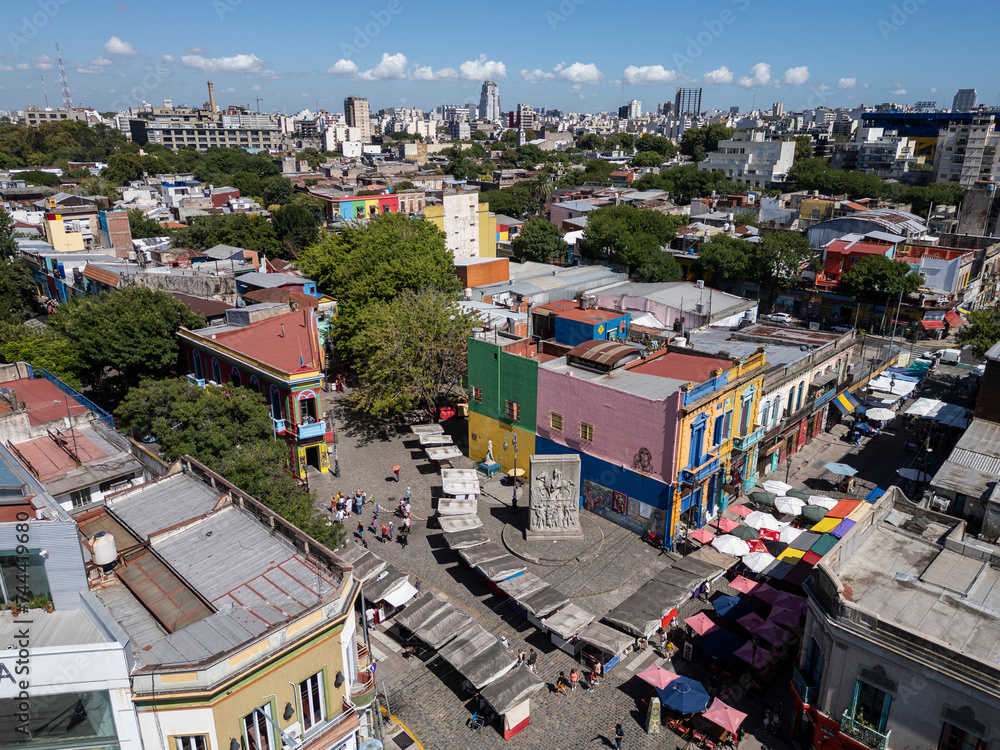 Beautiful aerial view to colorful buildings in El Caminito