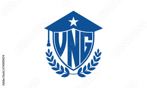 VNG three letter iconic academic logo design vector template. monogram, abstract, school, college, university, graduation cap symbol logo, shield, model, institute, educational, coaching canter, tech photo