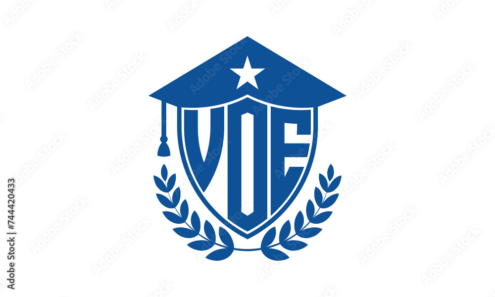 VOE three letter iconic academic logo design vector template. monogram, abstract, school, college, university, graduation cap symbol logo, shield, model, institute, educational, coaching canter, tech VOE three letter iconic academic logo design vector template. monogram, abstract, school, college, university, graduation cap symbol logo, shield, model, institute, educational, coaching canter, tech