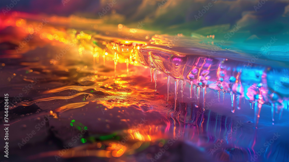 slice of ice illuminated by colored light