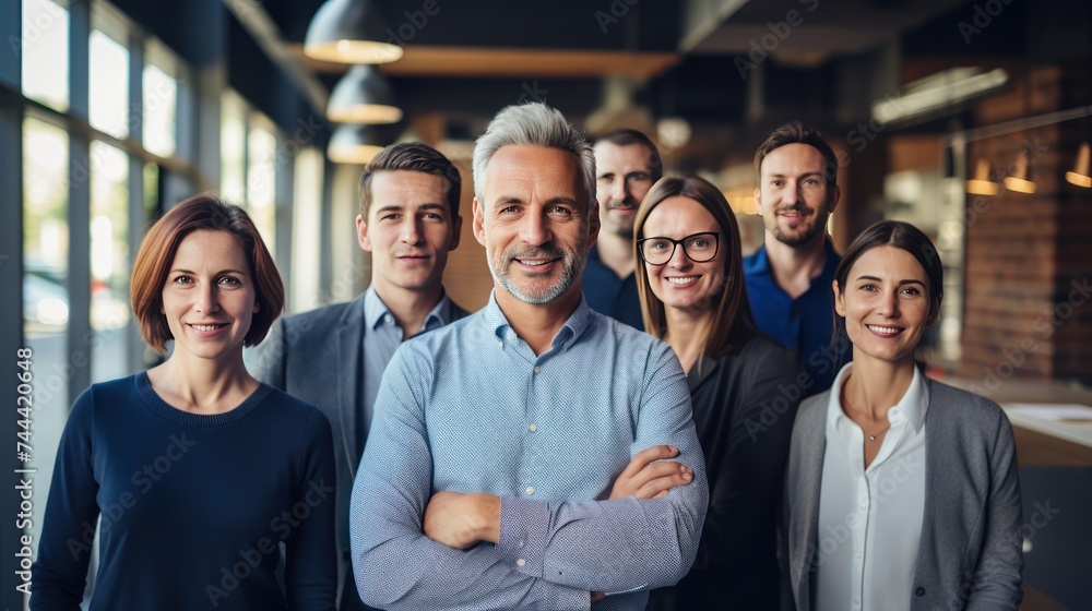 successful business multiage team posing and looking at camera successful business multiage team posing and looking at camera