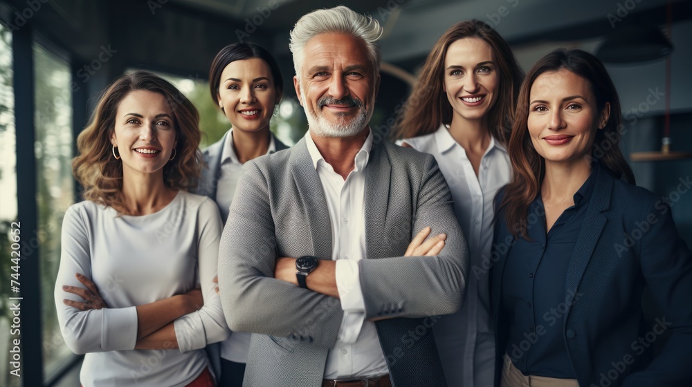 successful business multiage team posing and looking at camera successful business multiage team posing and looking at camera