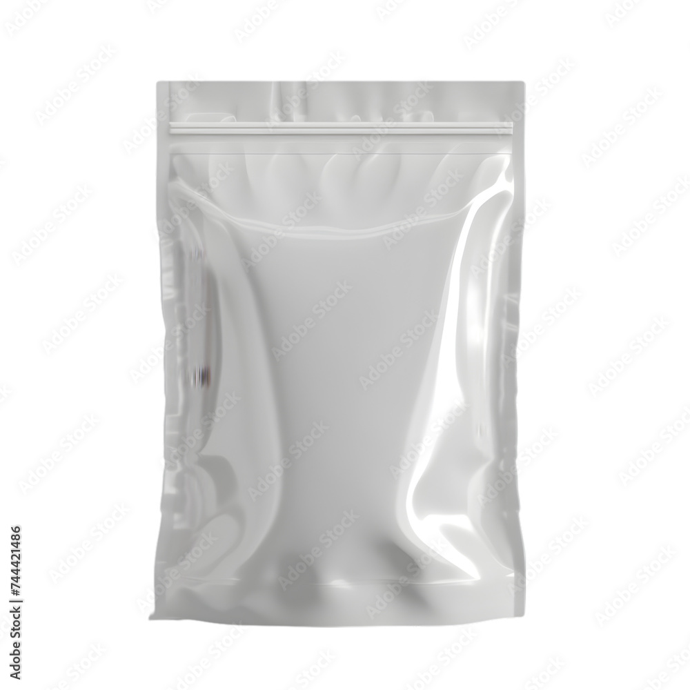 White plastic pouch bag isolated on transparent background 