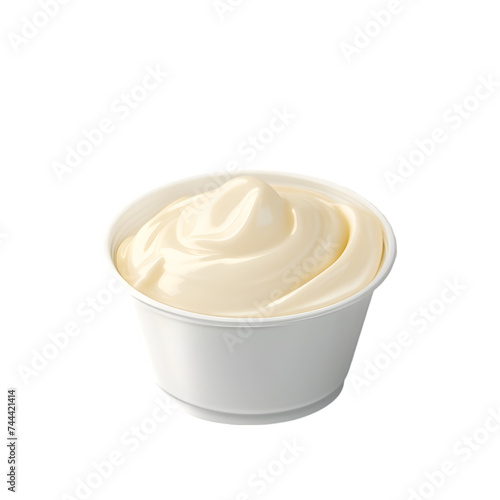 white plastic container of mayonnaise sauce isolated on transparent background, transparency 