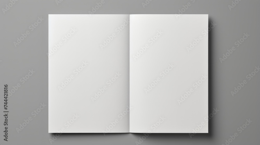 Fototapeta premium Blank white book open pages or brochure top-down isolated in grey background. Generative ai