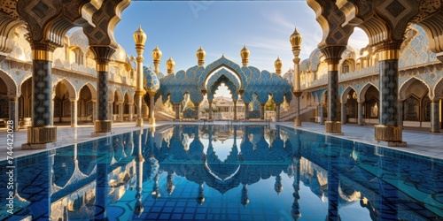 modern mosque and swimming pool