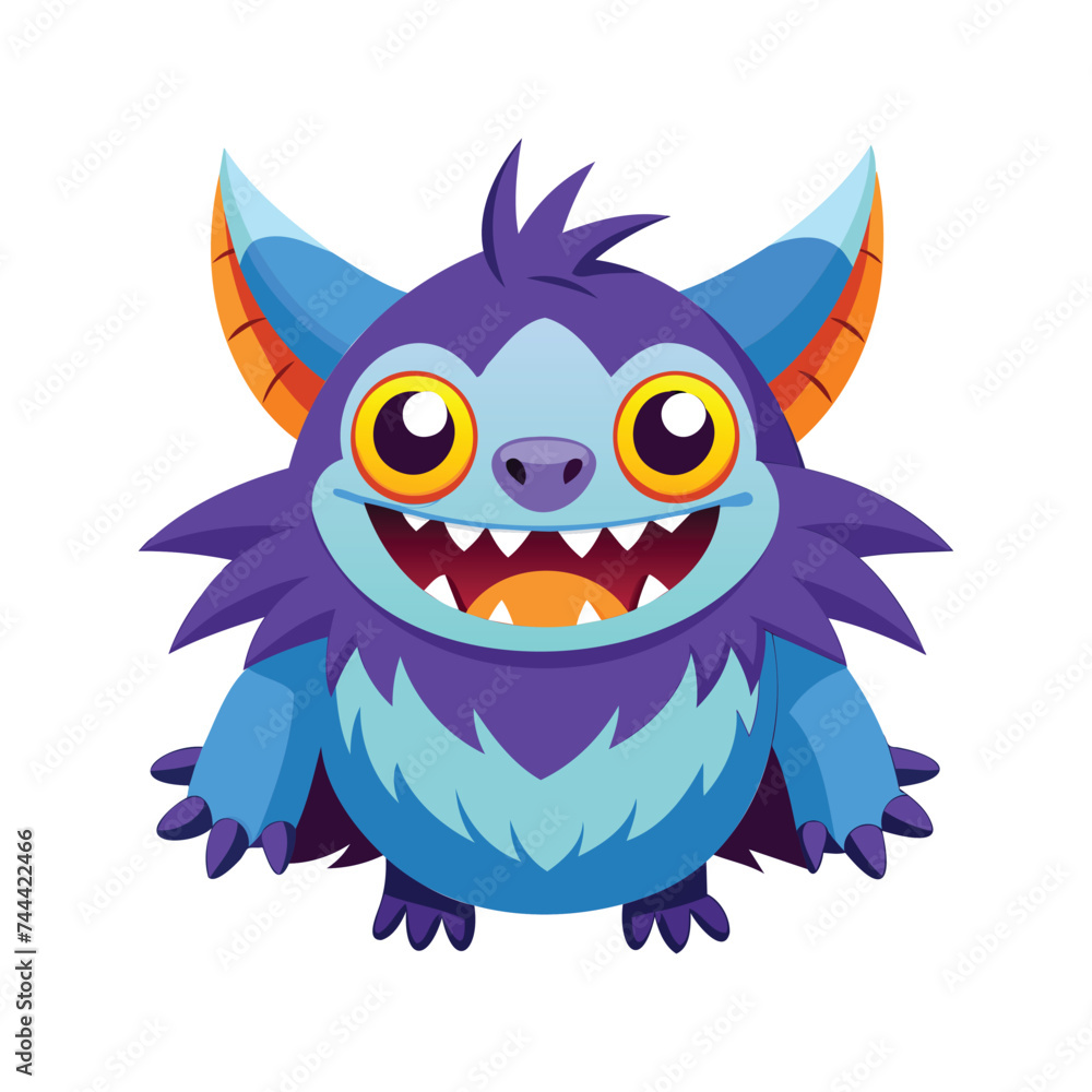 Cute cartoon monster creature character vector illustration isolated white background