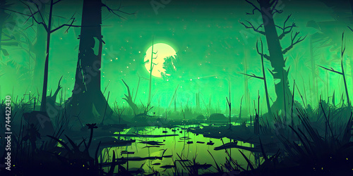 Swamp gaming background  swamps level design vintage retro computer graphics backdrop  generated ai