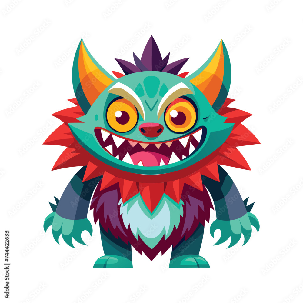 Cute cartoon monster creature character vector illustration isolated white background