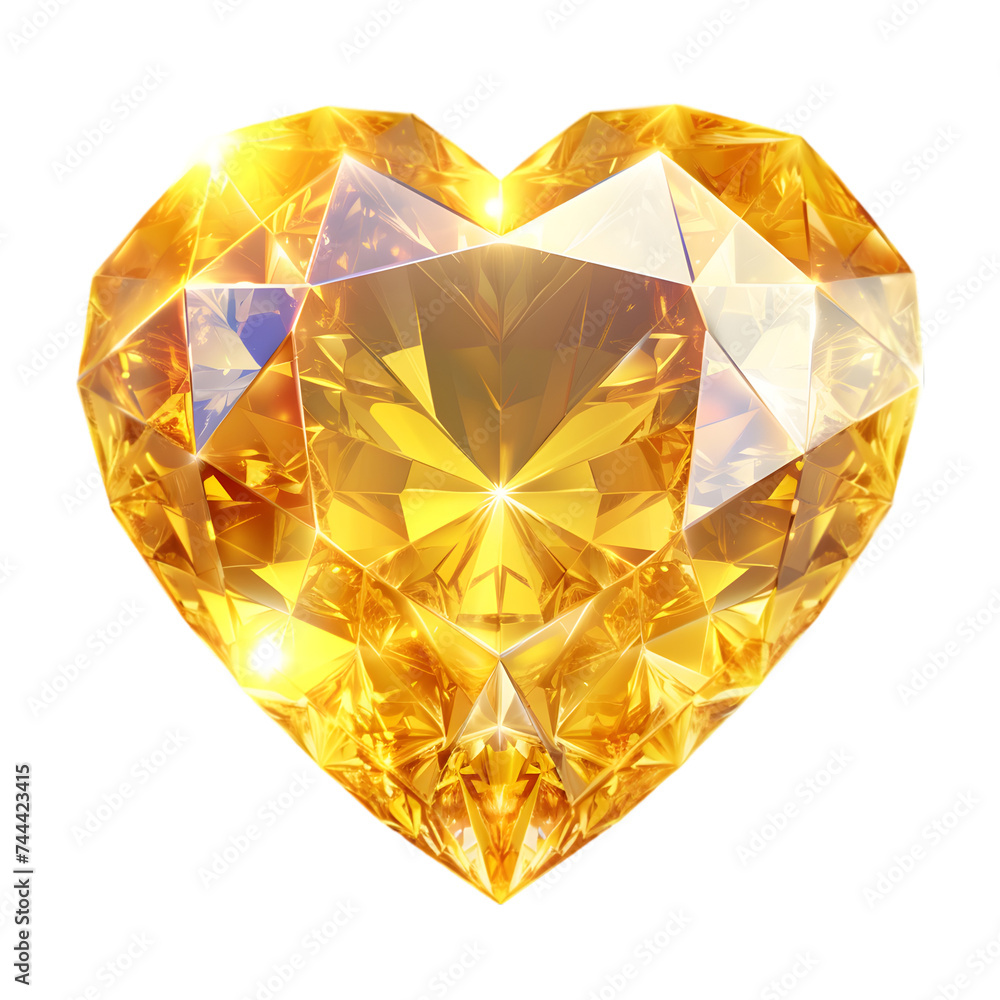 Fototapeta premium Yellow heart diamond isolated on transparent background, transparency 