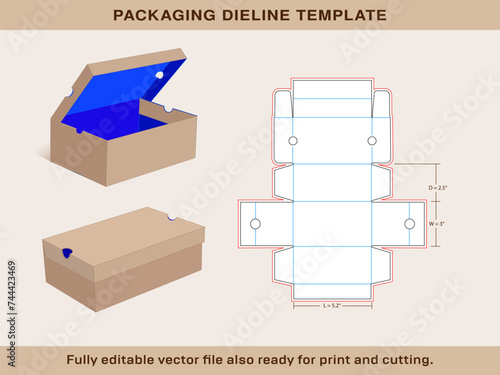 Kids Sneaker Shoe box Large size 5.2x 3x2.5 Inch Dieline Template | One piece corrugated shoebox die line template
