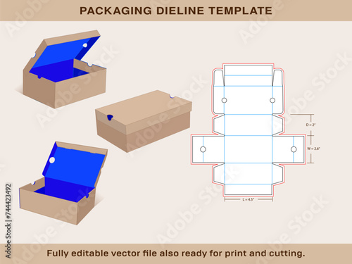 Kids Sneaker Shoe box Medium size 4.5x 2.6x2 Inch Dieline Template | One piece corrugated shoebox die line template