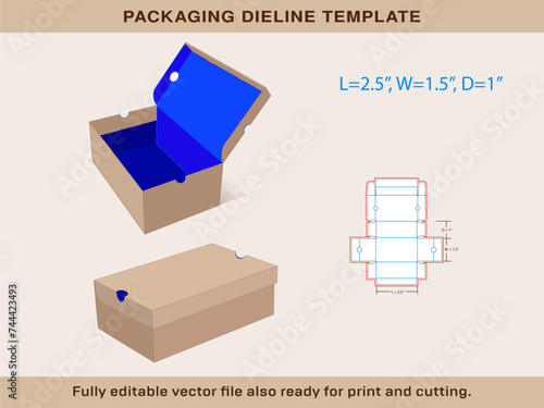 Kids Sneaker Shoe box Mini size 2.5x 1.5x1 Inch Dieline Template | One piece corrugated shoebox die line template
