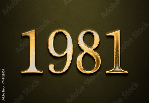 Old gold effect of year 1981 with 3D glossy style Mockup. 