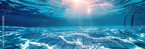 underwater pool in the summer, water wave underwater blue  swimming pool, banner poster design photo