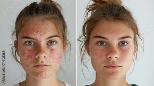 Pimples on the face of a teenager.