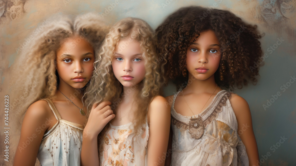 Three young women of different nationalities stand together Three young women of different nationalities stand together