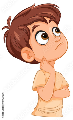 Cartoon boy with hand on chin thinking deeply