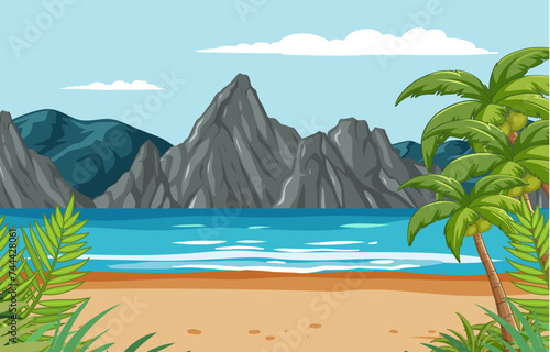 Vector illustration of a serene tropical beach scene