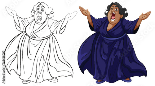 Illustration of a passionate opera singer singing.