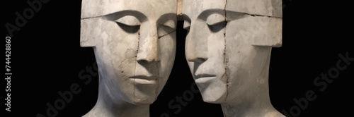 Marble relief from ancient Greece depicting both male and female faces.