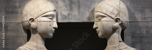 Marble relief from ancient Greece depicting both male and female faces.
