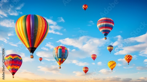 A row of colorful hot air balloons against a clear sky, symbolizing adventure and freedom.