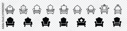 King throne chair icon, throne icon, royal chair, Armchair with crown of king, Throne Outline Icon, King Throne Silhouette