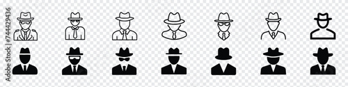 Spy agent icon, Spy agent icons, Agent icon. Spy sunglasses. Black icon of anonymous spy agent, detective icon. sign design