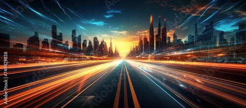 Digital data flow on the road with blurred motion, Future digital transformation concept to create a vision of fast speed transfer
