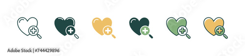 search heart love icon set life support charity magnifier vector illustration find medical health care symbol design