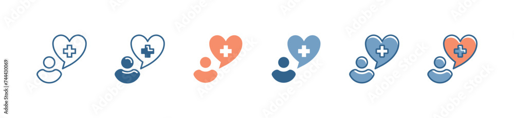 people with heart bubble charity support icon set client medical care service symbol vector illustration people with heart bubble charity support icon set client medical care service symbol vector illustration